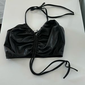 Black faux leather crop top